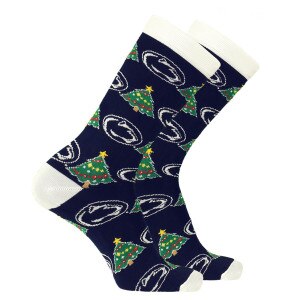 socks with repeating Penn State Athletic Logos and Christmas trees